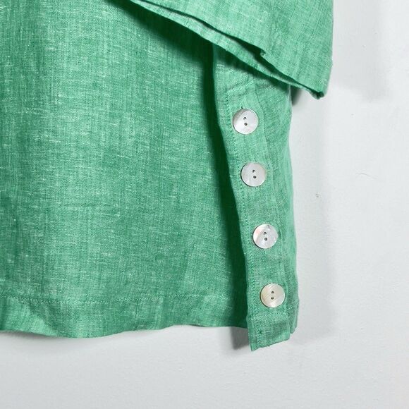 TAHARI 100% Linen Tunic Top Shirt Womens Sz 2X Green 3/4 Sleeves Side Hem Button - Picture 4 of 11